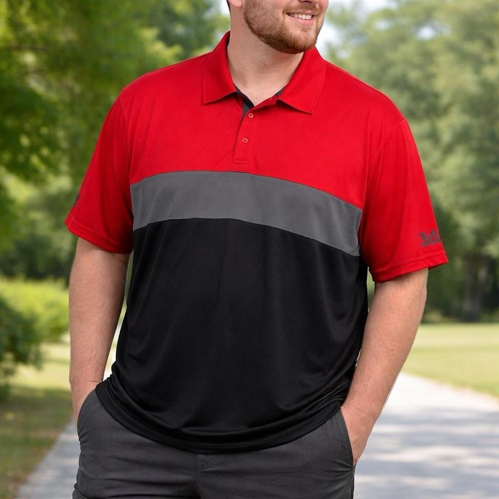 Adidas Men’s Polo Shirt 3XL Red Gray Black Colorblock NWOT - Picture 2 of 6